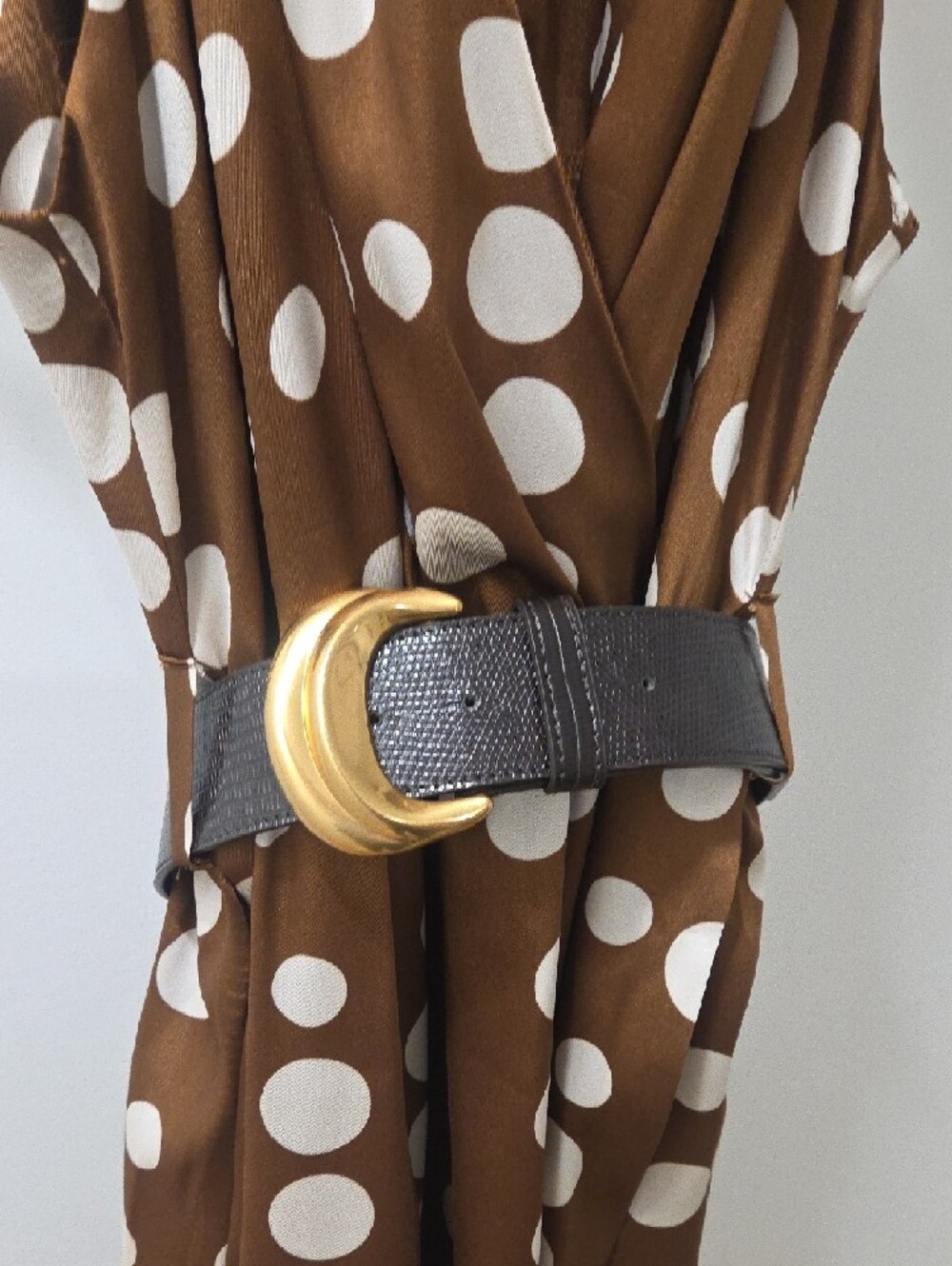New Donna Karan Brown and Cream Polka Dot Midi Dress - Picture 5 of 6
